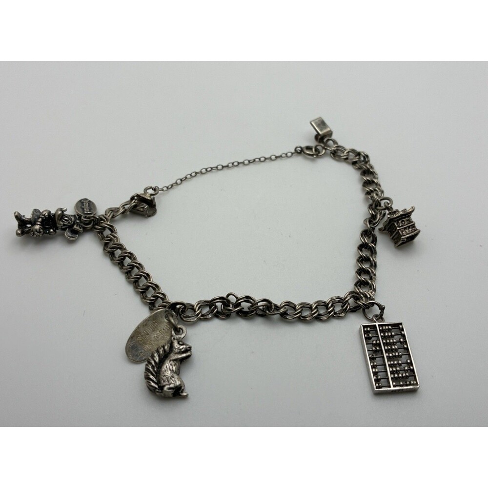 Elco Sterling Charm Bracelet Disney Sequoia Kings Canyon Abacus 4 Charms 8” VTG